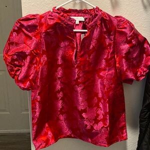 NWT Sugarlips jacquard puff sleeve blouse